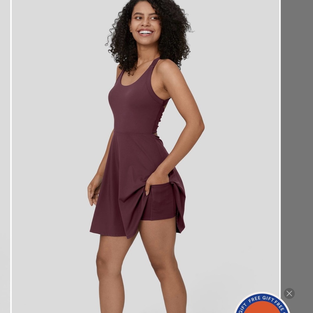 Halara Backless Twisted Active Dress size M, color Fig NWT never worn